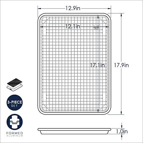 Nordic Ware Naturals Half Sheet Pan, Deluxe Silicone Liner and Cooling Rack, Cookie or Roasting Bakers Set