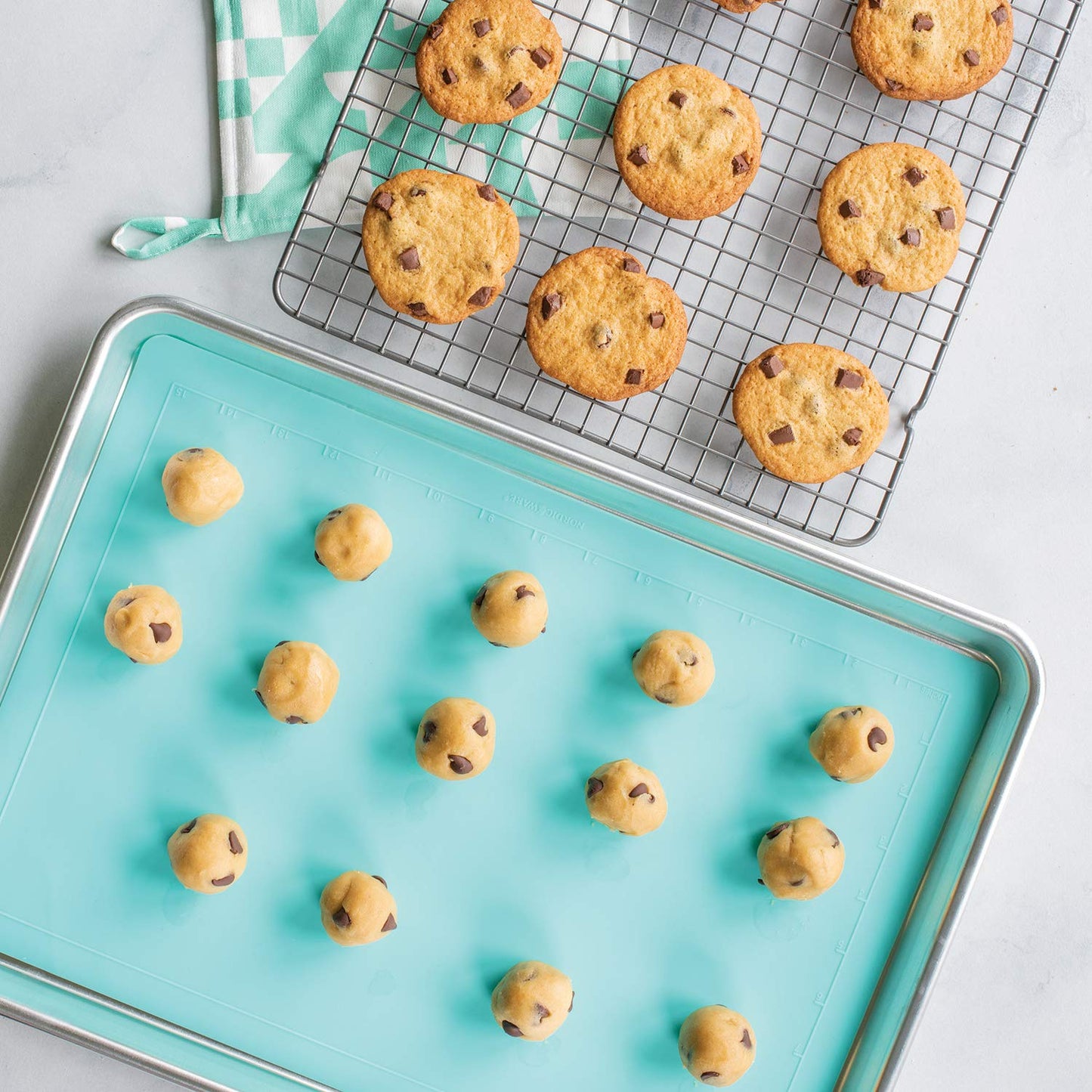 Nordic Ware Naturals Half Sheet Pan, Deluxe Silicone Liner and Cooling Rack, Cookie or Roasting Bakers Set