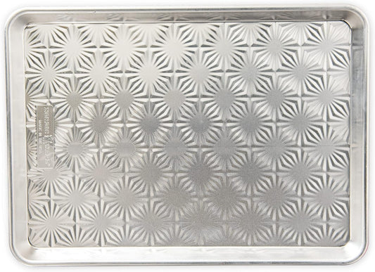 Nordic Ware Embossed Naturals Vintage Starburst, Natural Uncoated Aluminum with Reinforced Steel Rim Prevents Warping, Half Sheet